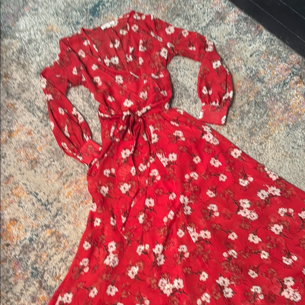 Floral Red Wrap Maxi Dress M - Picture 3 of 9